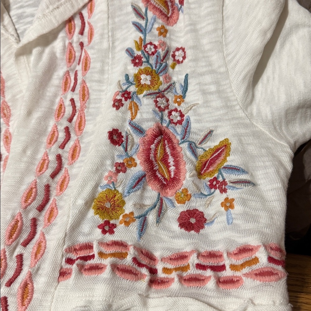 Soft Surroundings Cream Hooded Cardigan with Multicolor Floral Embroidery - Picture 5 of 5
